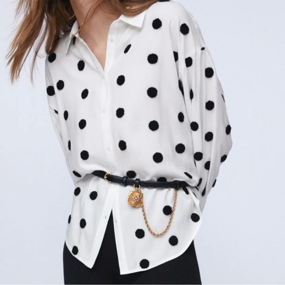 Zara White Blouse with Polka Dots - Picture 1 of 5